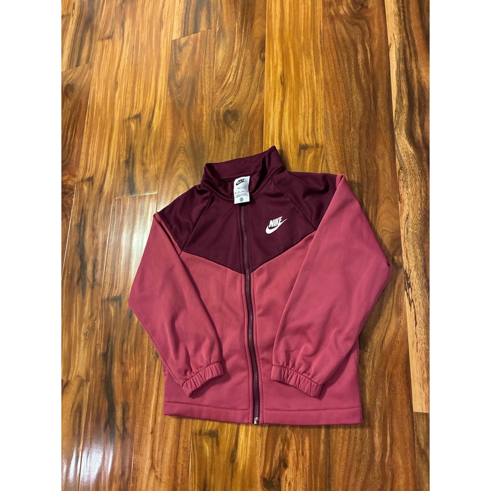 Nike Girls Dri-FIT Full Zip Track Jacket Burgundy Pink Chevron XS Kids